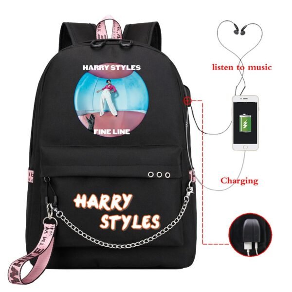 Mochila Harry Styles Backpack Teenager Girl School Bag USB Charge Travel Bag Women and Kids